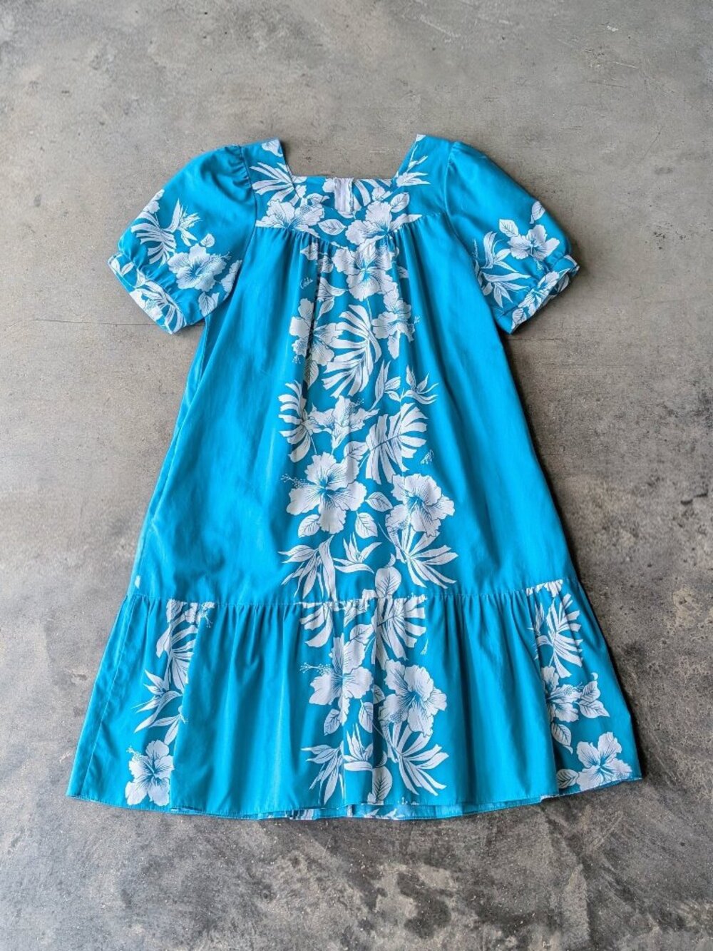 Vintage Hawaiian Muumuu Teal White Floral Midi Dress large